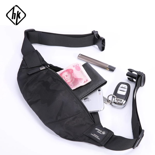 Hk Men Male Casual Fanny Bag Waist Bag Money Phone Belt Bag Pouch Camouflage Black Gray Bum Hip Bag Shoulder Belt Pack - Image 5