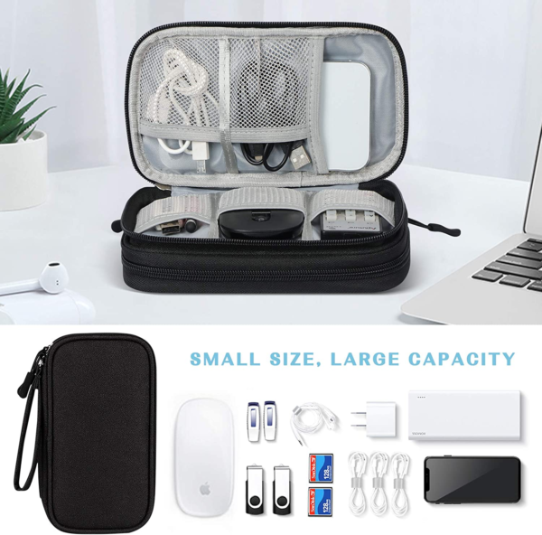 Travel Cable Organizer Pouch Electronic Accessories Carry Case Portable Waterproof Double Layers All-In-One Storage Bag for Cord, Charger, Phone, Earphone Black - Image 6