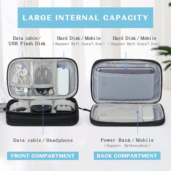 Travel Cable Organizer Pouch Electronic Accessories Carry Case Portable Waterproof Double Layers All-In-One Storage Bag for Cord, Charger, Phone, Earphone Black - Image 3