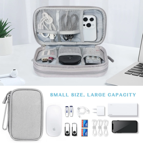 Travel Electronic Cable Storage Bag, Mail Bag Electronic Accessories Suitcase Portable Waterproof Double Storage Bag Cable, Wire, Charger, Phone, Headset, Medium Size, Gray - Image 5