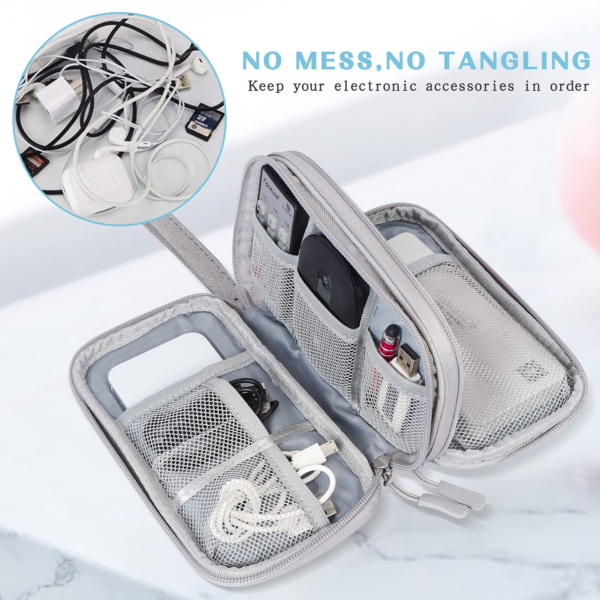 Travel Electronic Cable Storage Bag, Mail Bag Electronic Accessories Suitcase Portable Waterproof Double Storage Bag Cable, Wire, Charger, Phone, Headset, Medium Size, Gray - Image 4