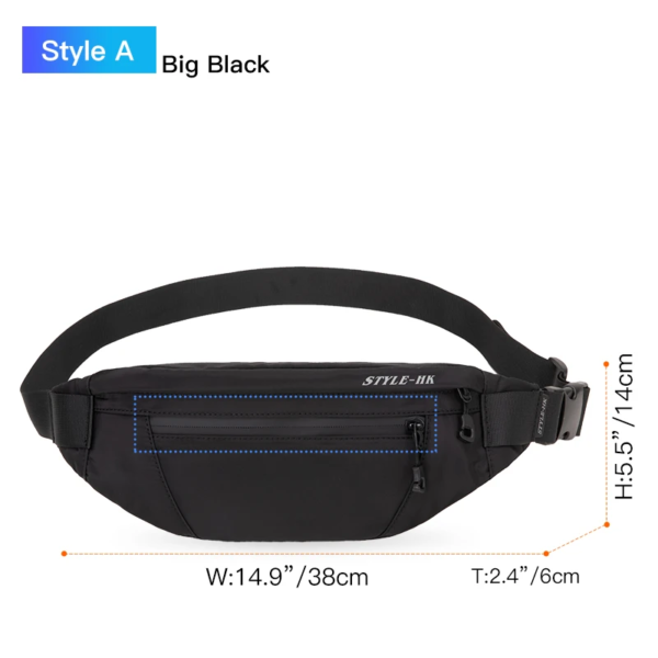 Hk Fanny Pack Black Waterproof Money Belt Bag Men Purse Teenager'S Travel Wallet Belt Male Waist Bags Cigarette Case for Phone