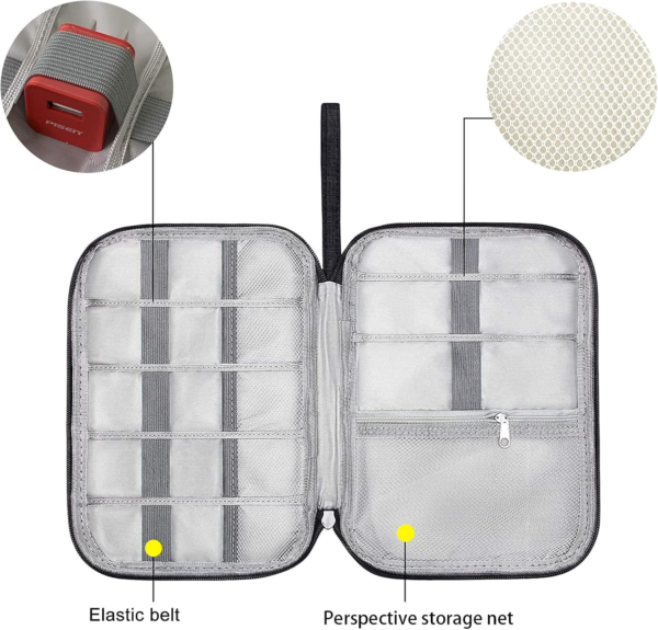 Electronic Organizer, Portable Cord Organizer, Travel Waterproof Electronic Storage Bag, for USB Cables, Chargers, Hard Drives, SD Cards and More - Image 3
