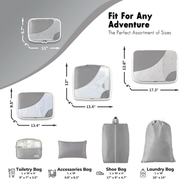 4+4 Set Packing Cubes, Travel Luggage Organizers ,Gray - Image 3