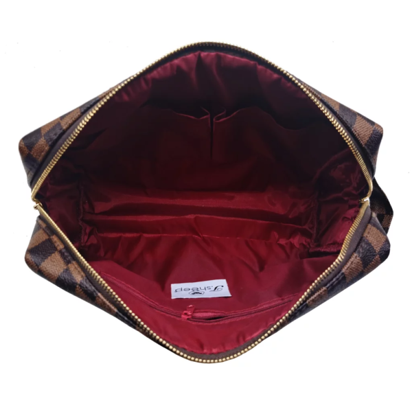Makeup Bag Checkered Cosmetic Bag Large Travel Toiletry Organizer for Women,Cosmetics,Makeup Tools,Brown - Image 2