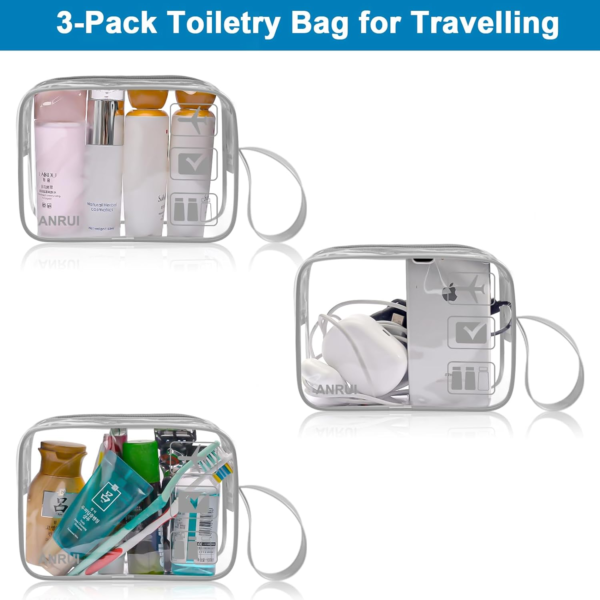 TSA Approved Toiletry Bag, 3-PACK Same Size Clear Toiletry Bag with Handle - Image 5