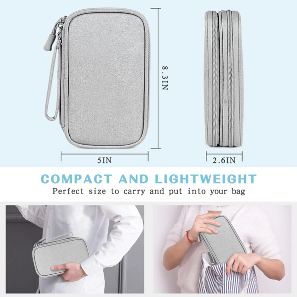 Travel Electronic Cable Storage Bag, Mail Bag Electronic Accessories Suitcase Portable Waterproof Double Storage Bag Cable, Wire, Charger, Phone, Headset, Medium Size, Gray - Image 2