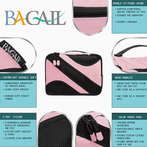 6 Set Packing Cubes,Travel Luggage Packing Organizers(6Set Pink) - Image 3