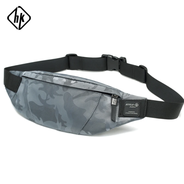Hk Men Male Casual Fanny Bag Waist Bag Money Phone Belt Bag Pouch Camouflage Black Gray Bum Hip Bag Shoulder Belt Pack - Image 9