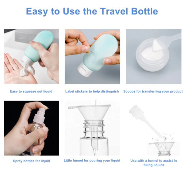 11 Pcs Silicone Travel Bottles Toiletries Containers TSA Approved Leakproof Refillable Travel Accessories for Shampoo - Image 3