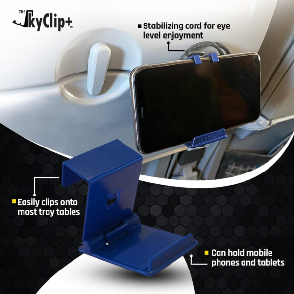 + Phone & Tablet Holder for Air Travel, Home and Office Use - Inflight Phone Mount & Stand Compatible with Iphone, Android, Kindle and Tablets - Ultimate Travel Accessory (Blue) - Image 2