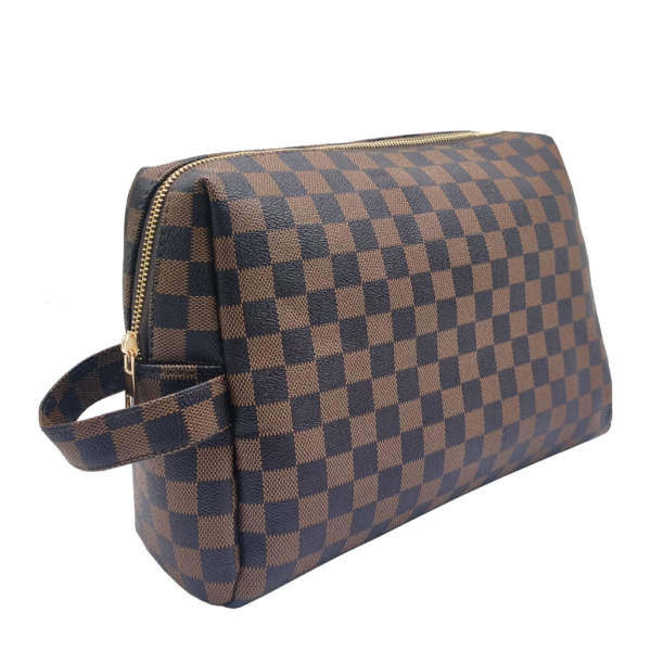 Makeup Bag Checkered Cosmetic Bag Large Travel Toiletry Organizer for Women,Cosmetics,Makeup Tools,Brown - Image 5