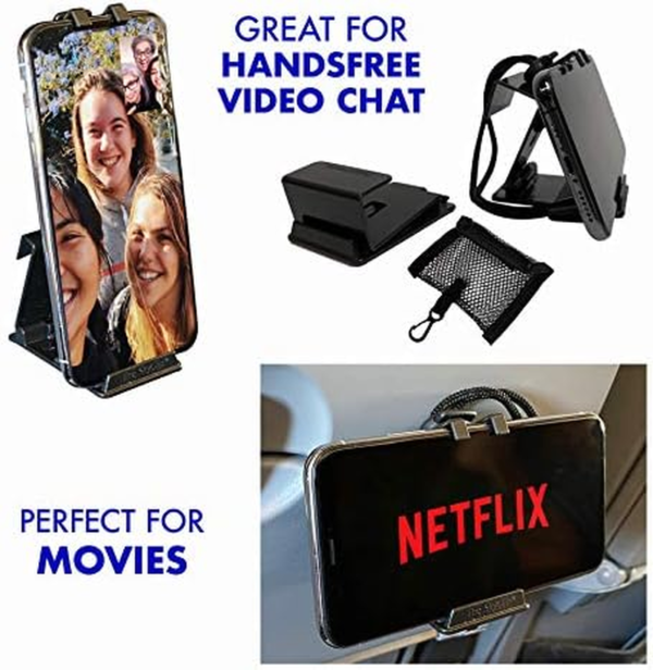+ Phone & Tablet Holder for Air Travel, Home and Office Use - Inflight Phone Mount & Stand Compatible with Iphone, Android, Kindle and Tablets - Ultimate Travel Accessory (Blue) - Image 6