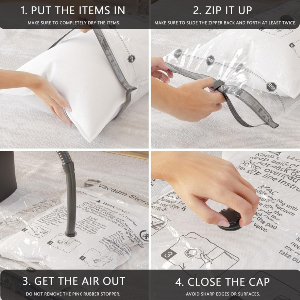 Vacuum Storage Bags 8 Jumbo, Space Saver Bags with Travel Hand Pump, Compression Airtight Sealer Bags for Clothes, Bedding, Pillows, Comforters, Blankets - Image 5