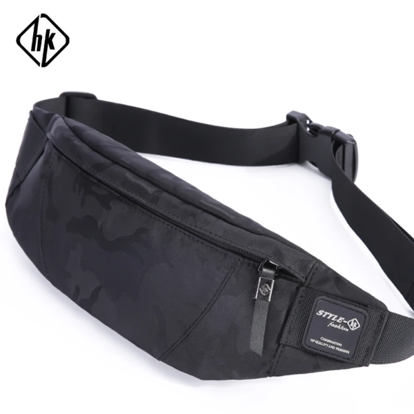 Hk Men Male Casual Fanny Bag Waist Bag Money Phone Belt Bag Pouch Camouflage Black Gray Bum Hip Bag Shoulder Belt Pack - Image 2