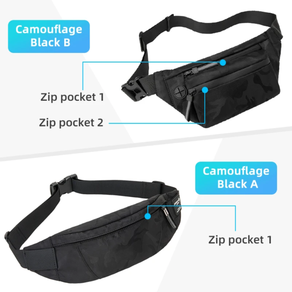 Hk Men Male Casual Fanny Bag Waist Bag Money Phone Belt Bag Pouch Camouflage Black Gray Bum Hip Bag Shoulder Belt Pack - Image 7
