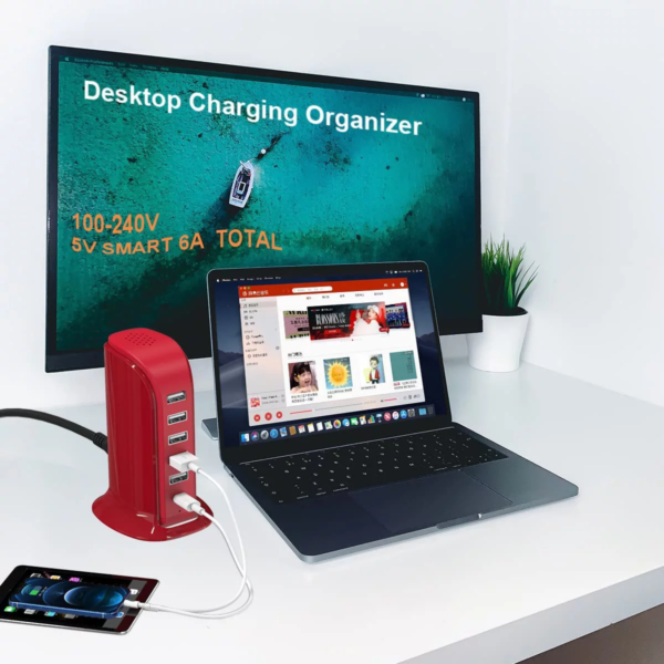 USB Phone Charger 6 Ports 40W , Type C Wall Charger Smart 6A, Charging Tower with 5Ft Power Cord, USB Power Adapter Fast Charging, Smart Home Device Charging Station, / Accessories - Image 6
