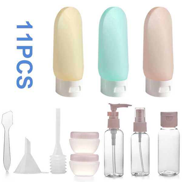 11 Pcs Silicone Travel Bottles Toiletries Containers TSA Approved Leakproof Refillable Travel Accessories for Shampoo