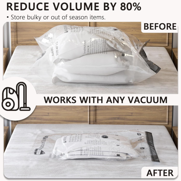 Vacuum Storage Bags 8 Jumbo, Space Saver Bags with Travel Hand Pump, Compression Airtight Sealer Bags for Clothes, Bedding, Pillows, Comforters, Blankets - Image 2