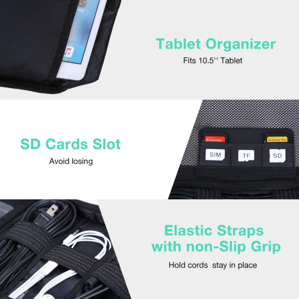 Electronic Organizer,  Accessories Organizer Travel Double Layer Electronics Bag Large for 10.5 Inch Ipad Pro, Adapter, Cables, Black - Image 4