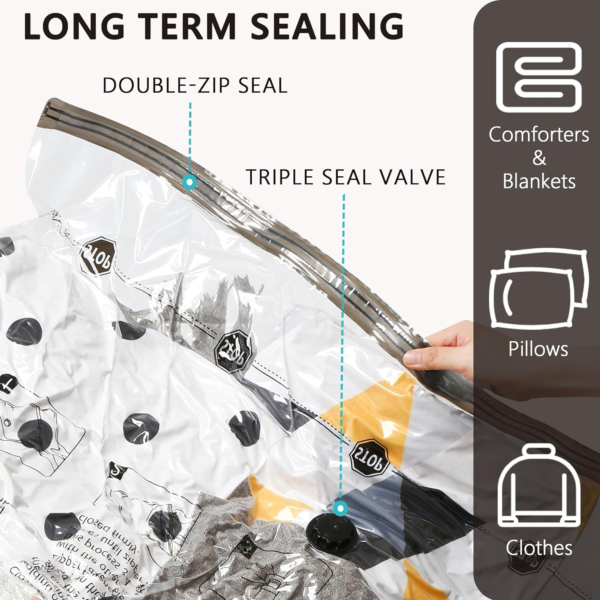 Vacuum Storage Bags 8 Jumbo, Space Saver Bags with Travel Hand Pump, Compression Airtight Sealer Bags for Clothes, Bedding, Pillows, Comforters, Blankets - Image 3