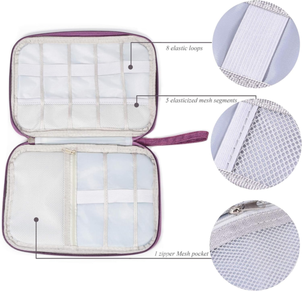 Electronics Organizer Bag Waterproof Carrying Pouch Travel Universal Cable Organizer Electronics Storage Bag Accessories Cases for Cord, Charger, Earphone, USB, SD Card (Purple)… - Image 3