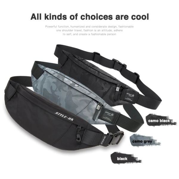 Hk Men Male Casual Fanny Bag Waist Bag Money Phone Belt Bag Pouch Camouflage Black Gray Bum Hip Bag Shoulder Belt Pack - Image 4