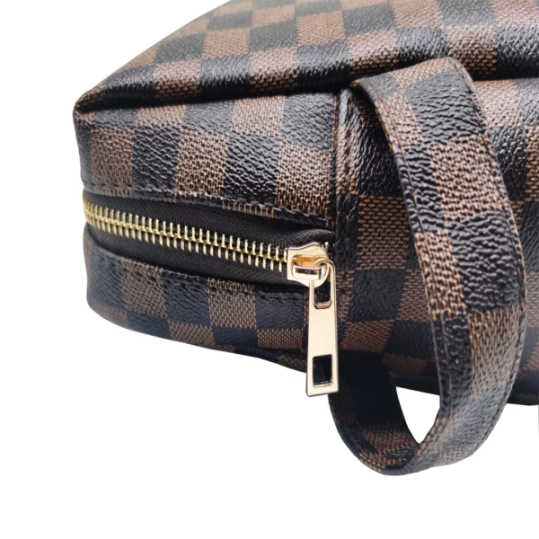 Makeup Bag Checkered Cosmetic Bag Large Travel Toiletry Organizer for Women,Cosmetics,Makeup Tools,Brown - Image 4