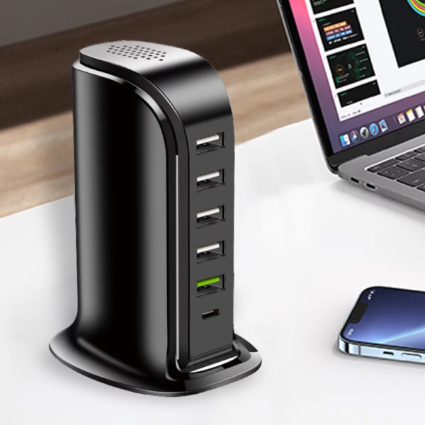 USB Phone Charger 6 Ports 40W , Type C Wall Charger Smart 6A, Charging Tower with 5Ft Power Cord, USB Power Adapter Fast Charging, Smart Home Device Charging Station, / Accessories - Image 2