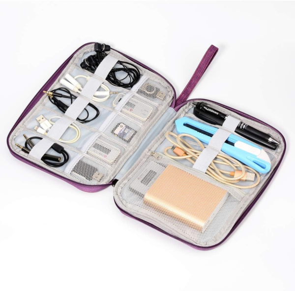 Electronics Organizer Bag Waterproof Carrying Pouch Travel Universal Cable Organizer Electronics Storage Bag Accessories Cases for Cord, Charger, Earphone, USB, SD Card (Purple)… - Image 5