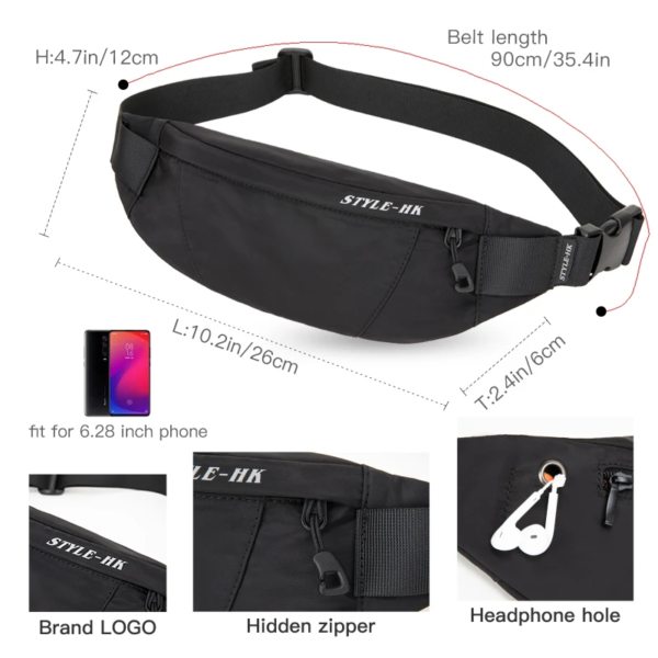 Hk Fanny Pack Black Waterproof Money Belt Bag Men Purse Teenager'S Travel Wallet Belt Male Waist Bags Cigarette Case for Phone - Image 4